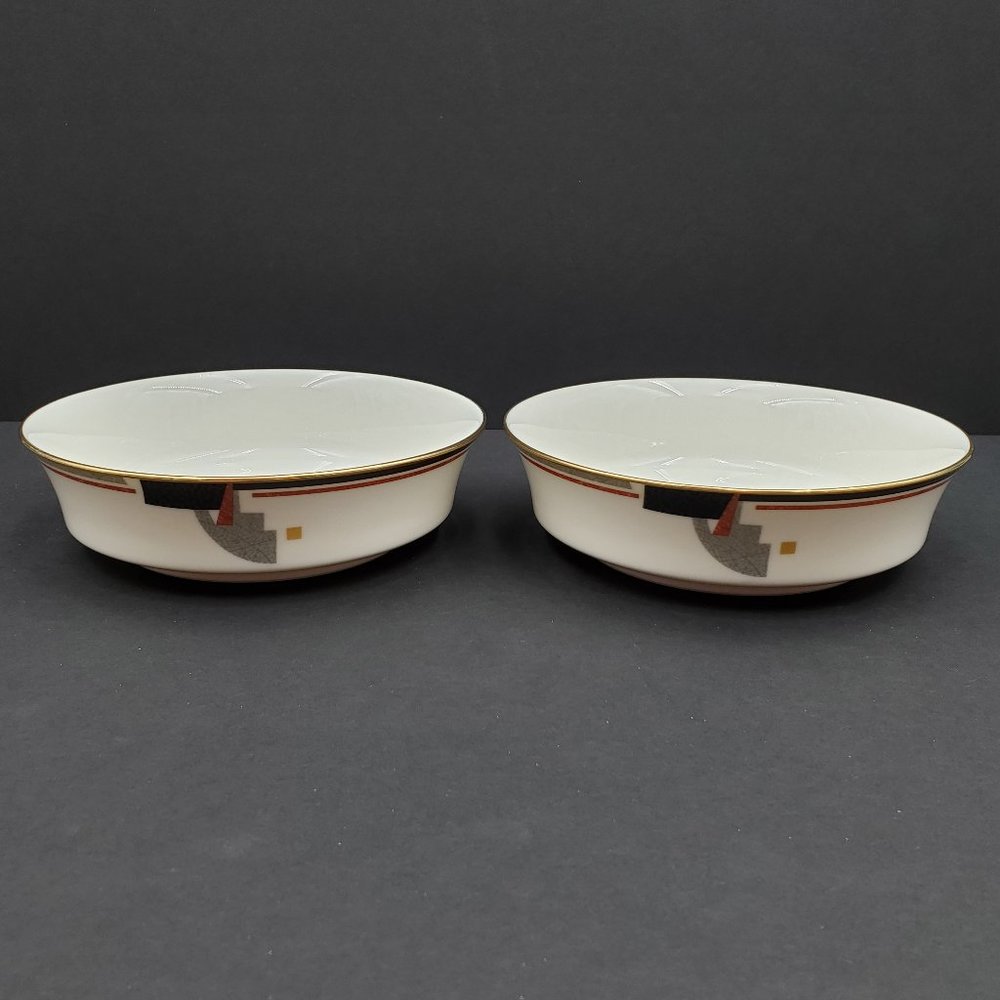 Noritake Awareness 7741 Coupe Soup Cereal Bowl Gray Black Rust Trim Gold Rim